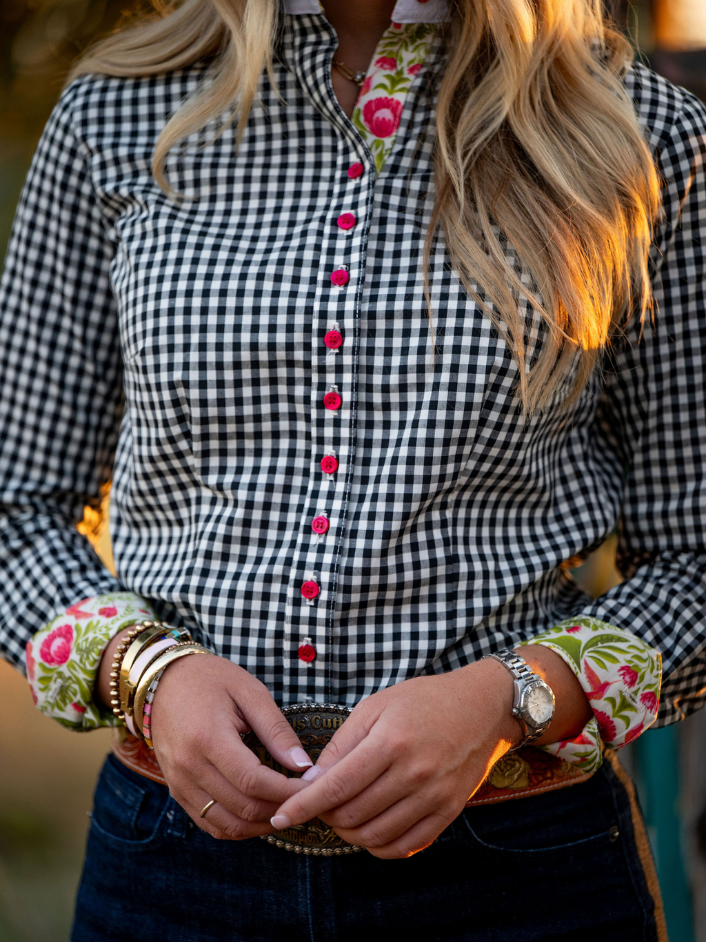 Core Collection Black and Cream Gingham Women's Western Shirt