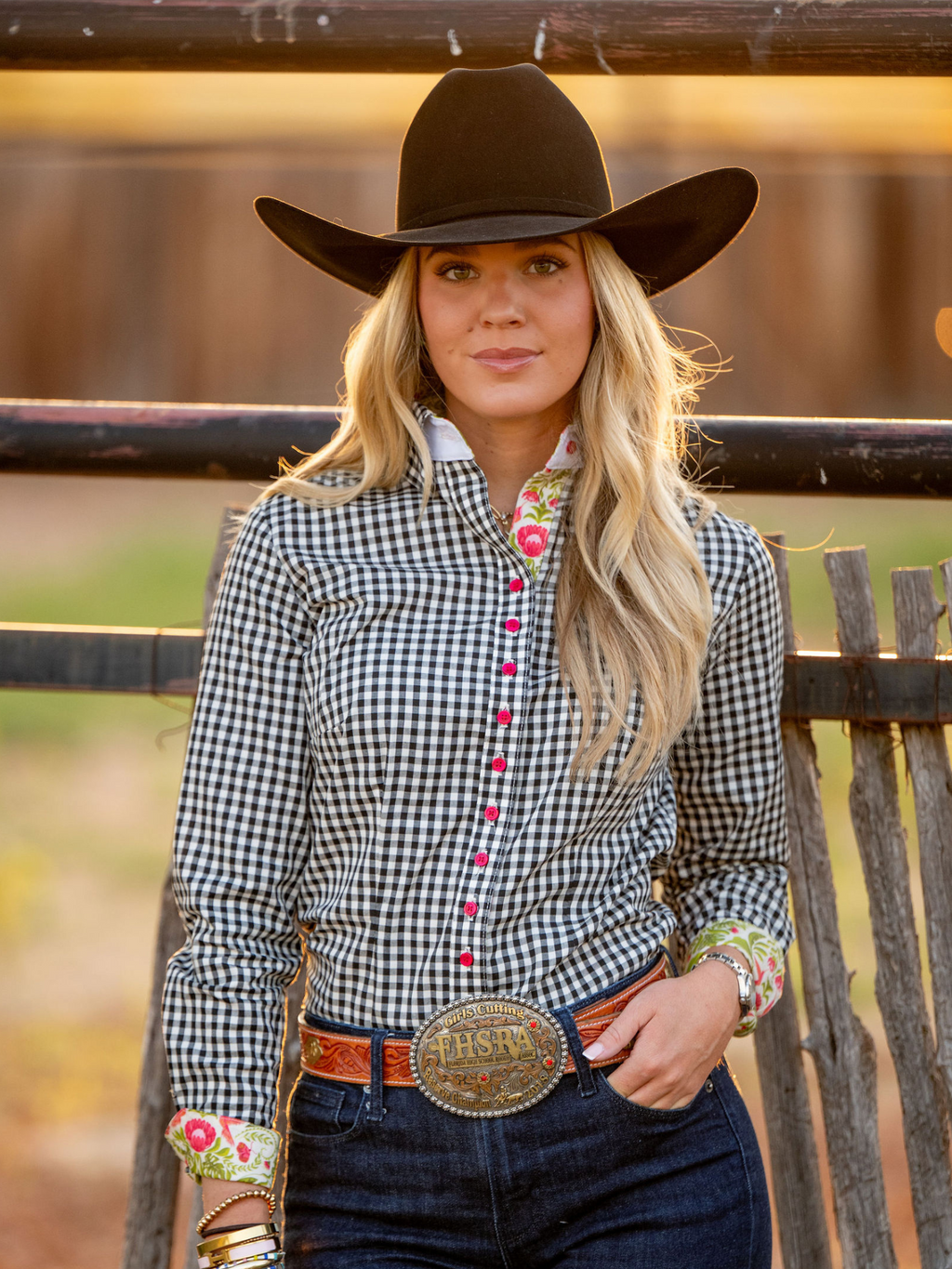 Core Collection Black and Cream Gingham Women's Western Shirt