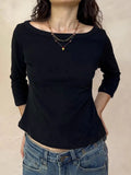 Women's Solid Slash Neck Top – Three-Quarter Sleeve