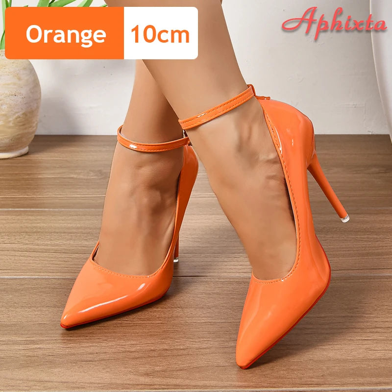 Aphixta  Belt Buckle Stiletto Heels Pumps Women Party Shoes 12cm/10cm Pimp Pointed Toe Metal Buckle