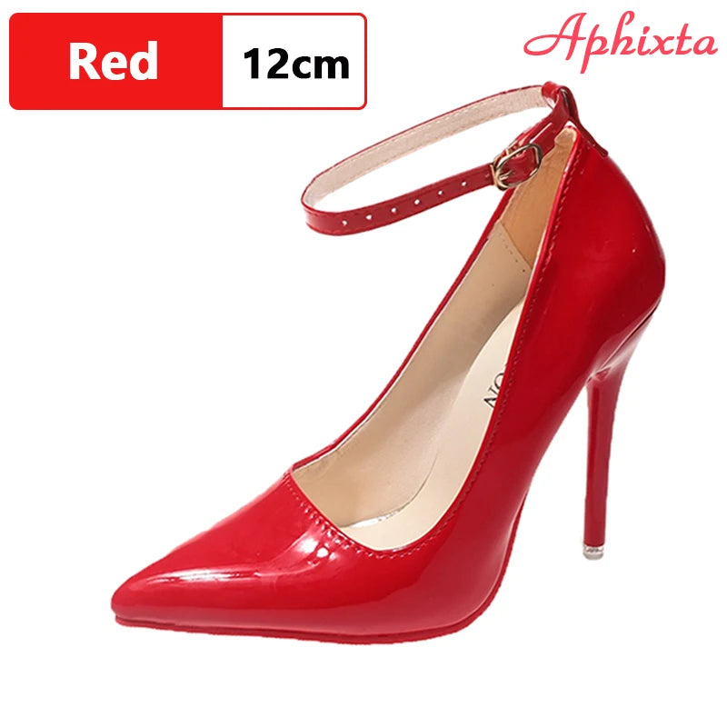 Aphixta  Belt Buckle Stiletto Heels Pumps Women Party Shoes 12cm/10cm Pimp Pointed Toe Metal Buckle