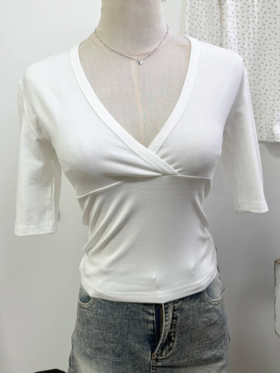 Women's Solid Slash Neck Top – Three-Quarter Sleeve