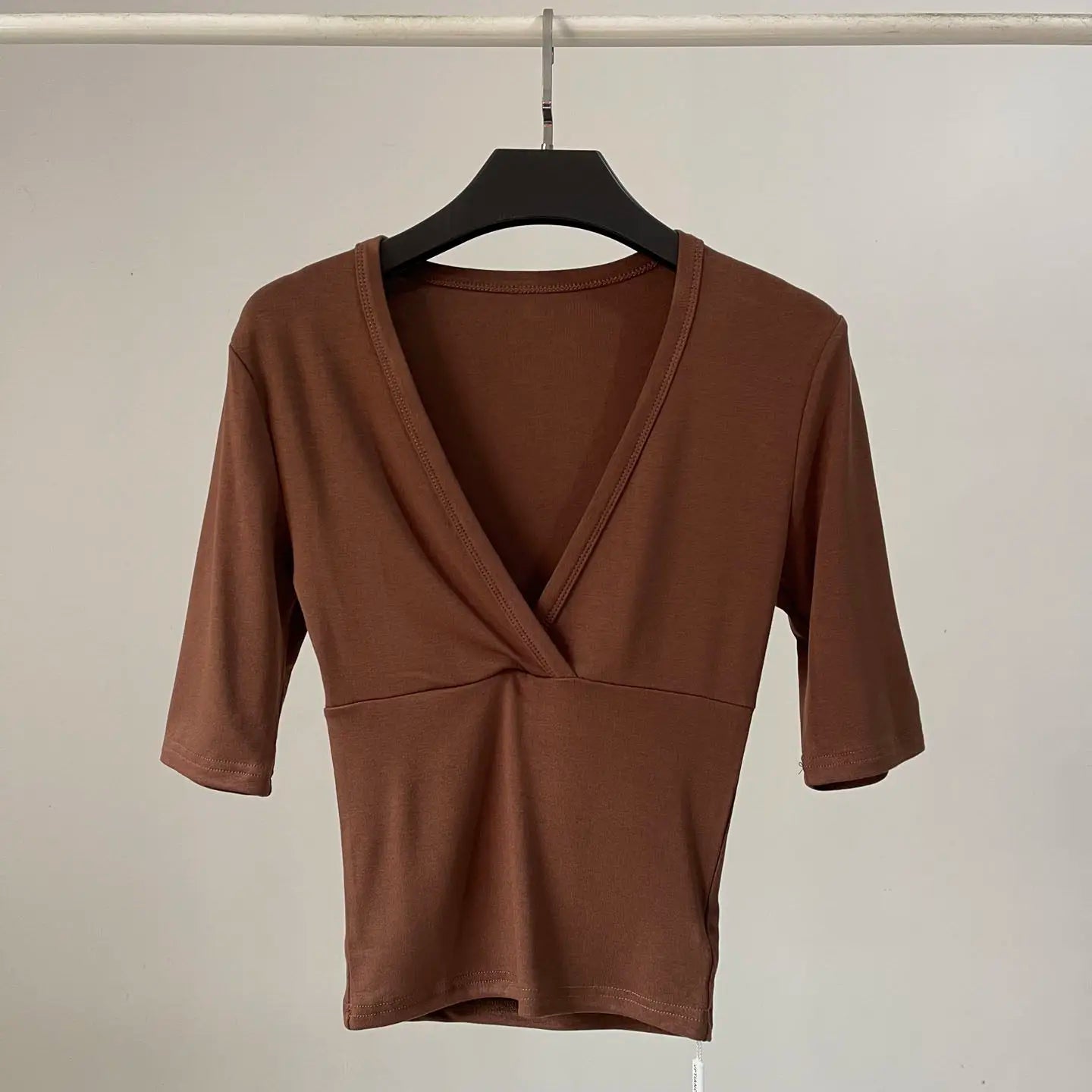 Women's Solid Slash Neck Top – Three-Quarter Sleeve