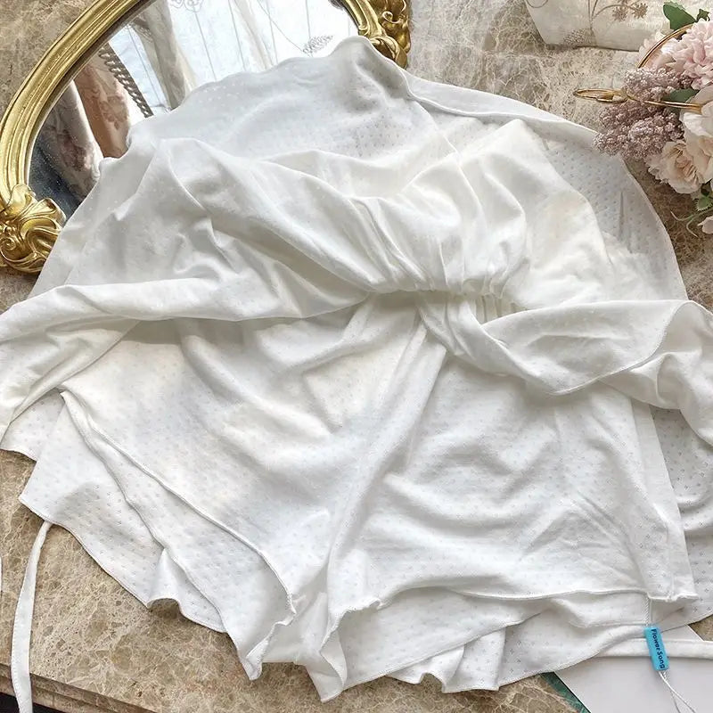 Korean Summer White Mini Skirts Ladies High Waist Irregular Drawstring Pleated Skirt Girly Style All-Match Short Skirts