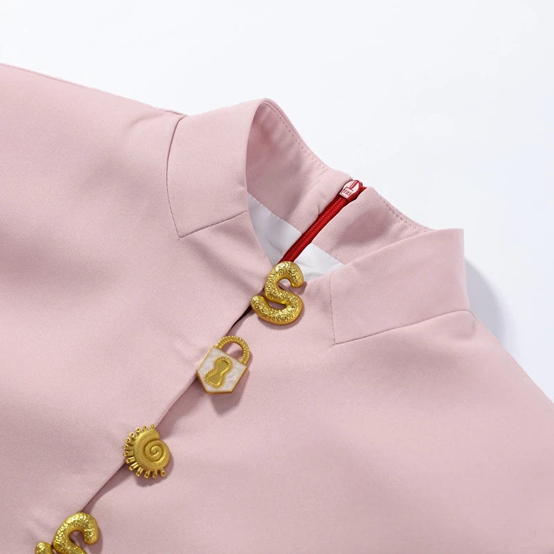 2026 Summer Stand Collar Solid Women's Midi Dress Elegant Single Breasted Short Sleeve Slim Dresses Fashion New Female Long Robe