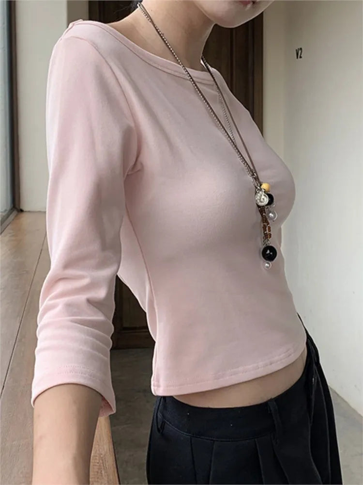 Women's Solid Slash Neck Top – Three-Quarter Sleeve