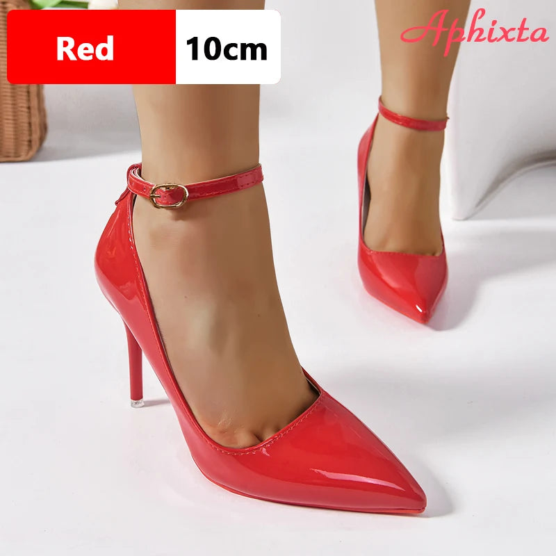 Aphixta  Belt Buckle Stiletto Heels Pumps Women Party Shoes 12cm/10cm Pimp Pointed Toe Metal Buckle