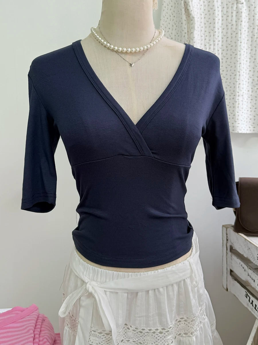 Women's Solid Slash Neck Top – Three-Quarter Sleeve