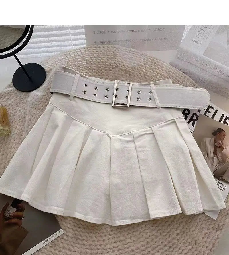 Pleated Skirts Women Korean Style Fashion High Waist Hotsweet Solid All-match Summer Students Chic Streetwear Vintage Popular
