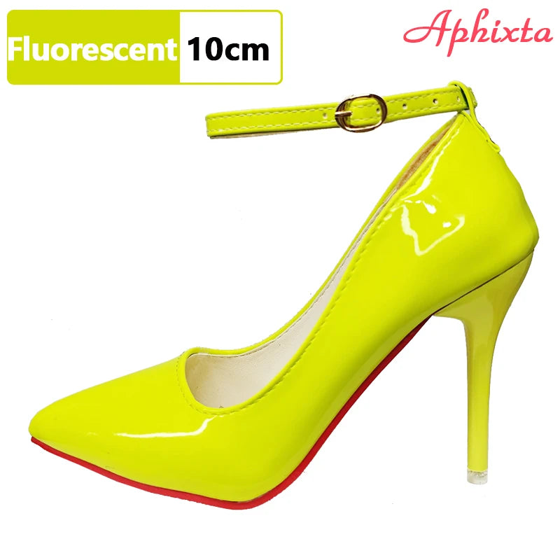 Aphixta  Belt Buckle Stiletto Heels Pumps Women Party Shoes 12cm/10cm Pimp Pointed Toe Metal Buckle