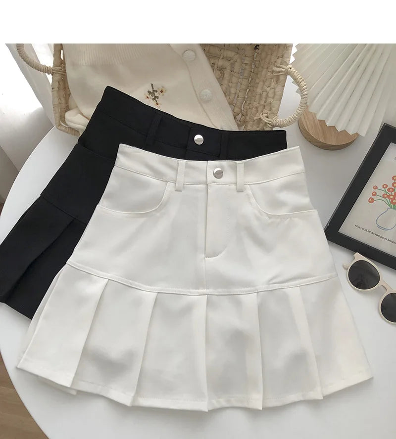Y2K Vintage High Waist Pleated Skirt Women College Style Uniforms Safety Pants Mini Skirts Woman Korean Street Slim A-Line Skirt