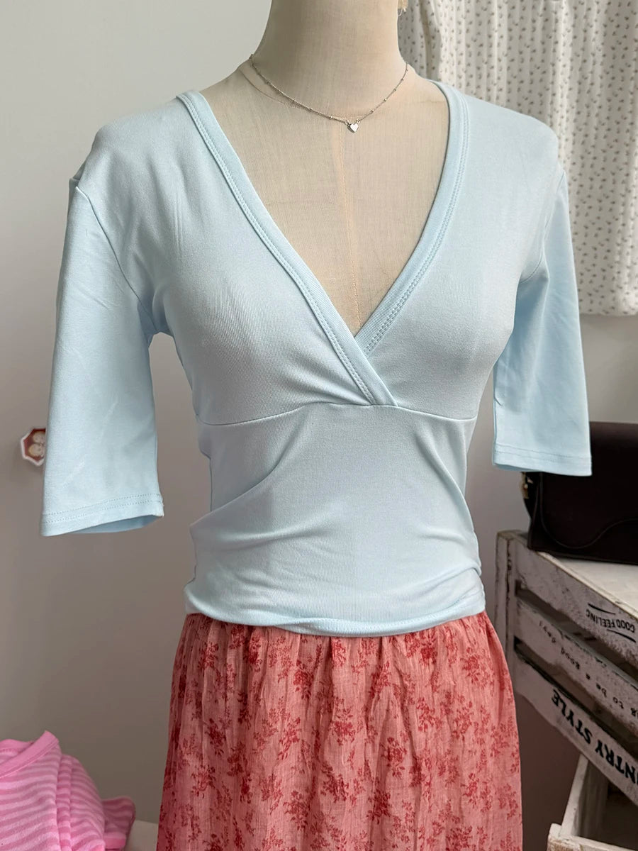 Women's Solid Slash Neck Top – Three-Quarter Sleeve