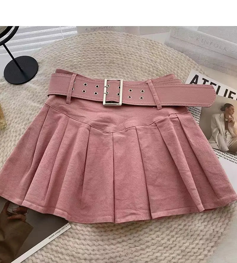 Pleated Skirts Women Korean Style Fashion High Waist Hotsweet Solid All-match Summer Students Chic Streetwear Vintage Popular